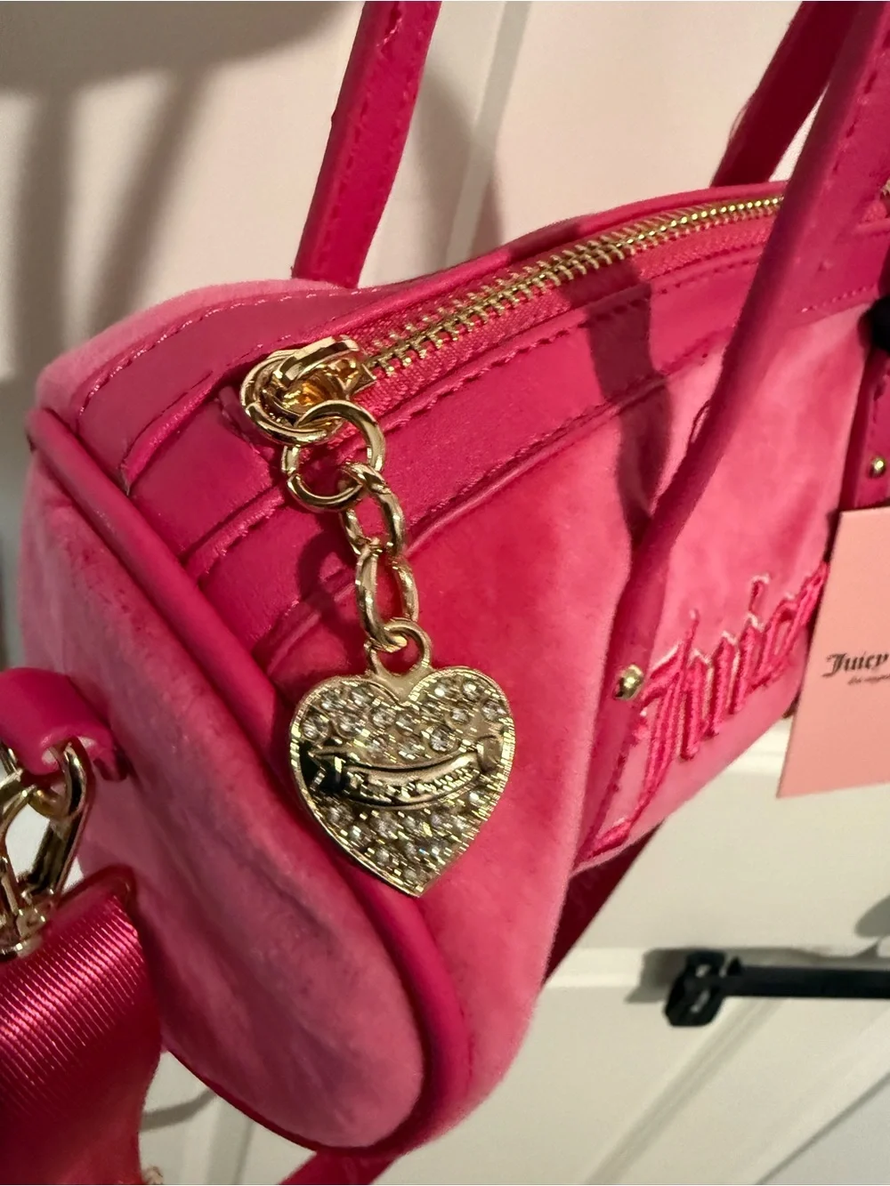 Juicy Couture Queen Of Everything Pink Velour Mini Barrel Purse Crossbody -  NWT